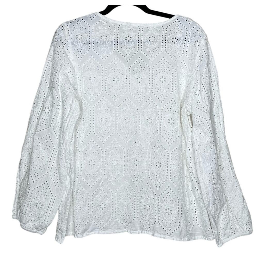Garnet Hill Eyelet Lace Boho Peasant Blouse Top White Long Sleeves Size Large - Picture 5 of 7